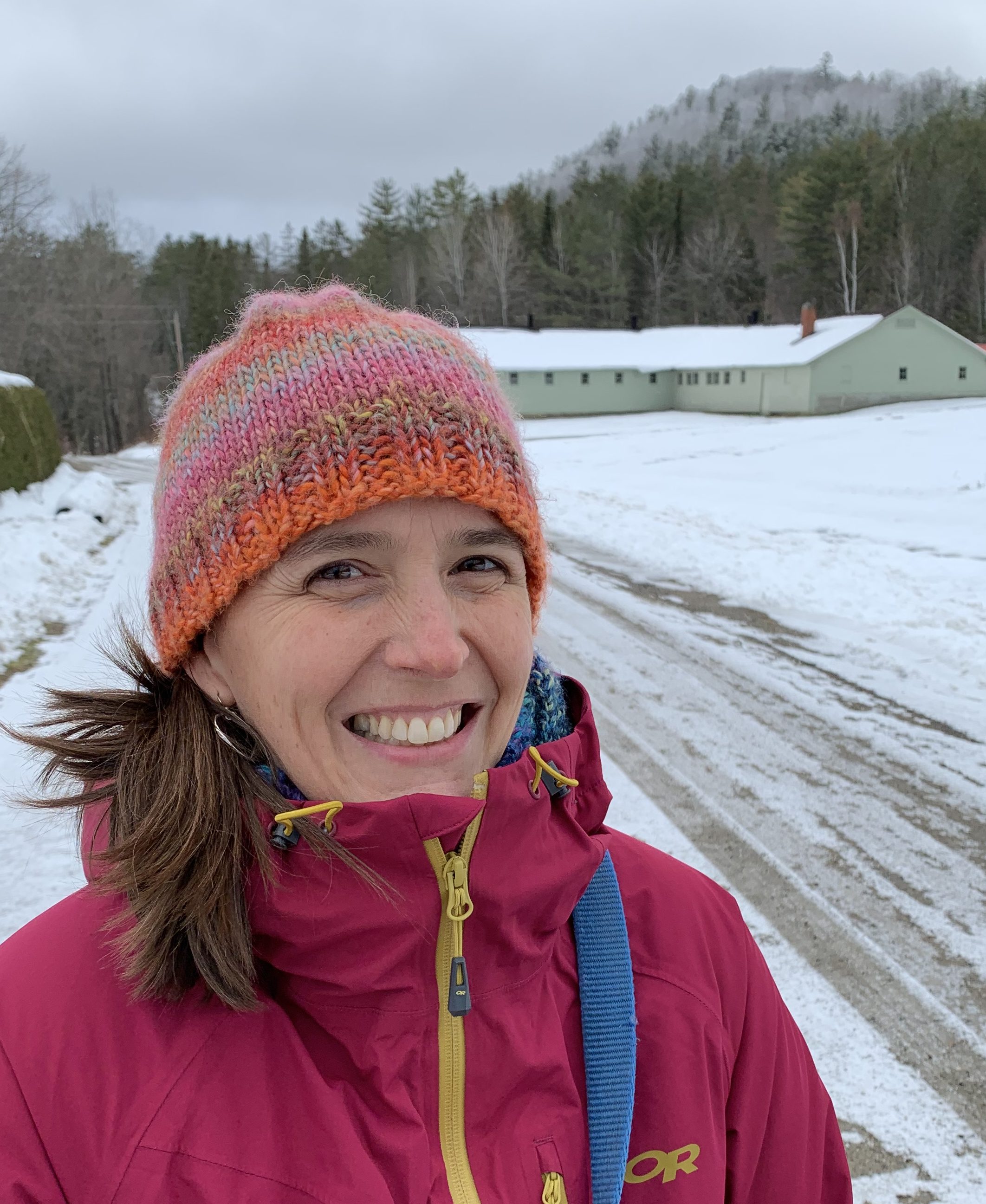 Woman wearing striped hat
